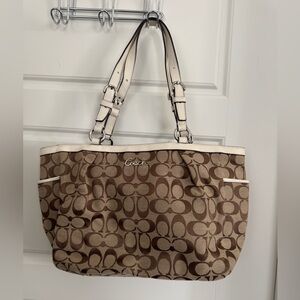 Coach Brown and Cream Signature Canvas Tote
